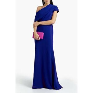 BADGLEY MISCHKA Womens Off-The-Shoulder Draped Gown Maxi Dress Blue Size 12